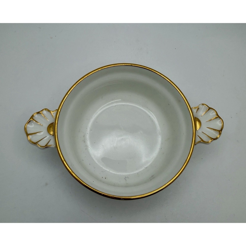 Antique Charles Pillivuyt Mehun France Ribbed Porcelain Soup Bowl Shell Handles